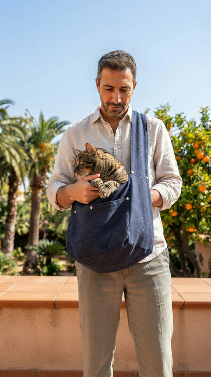 Bolso Bandolera Prémium Reversible para Mascotas – Algodón Suave y Doble Seguridad