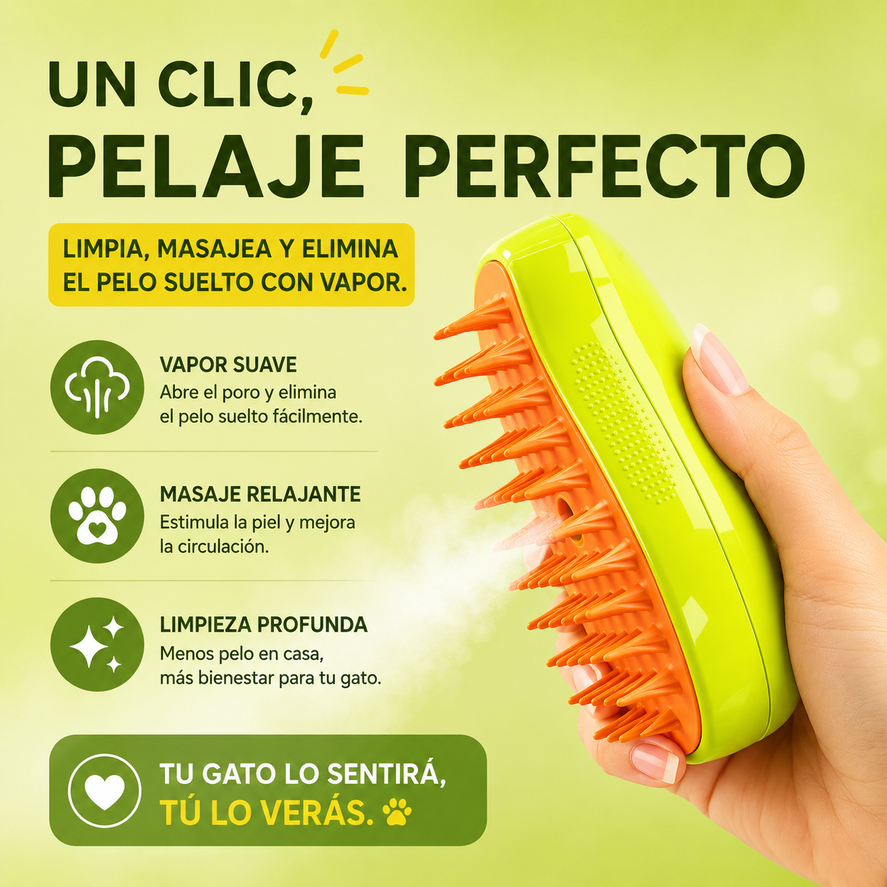 🐾 Cepillo de Vapor Premium Animore® 3 en 1 para Perros y Gatos