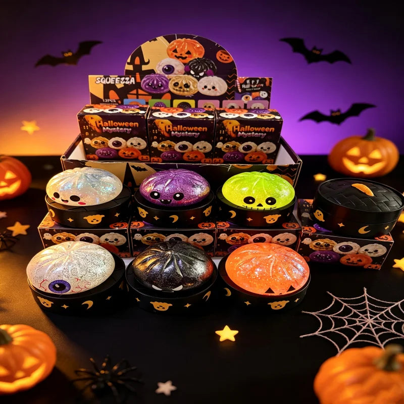 Delightful Halloween Dumpling Squishy with Steamer Box - 8.5cm Stress Relief Toy for Adults - Perfect Anti-Anxiety Gift!