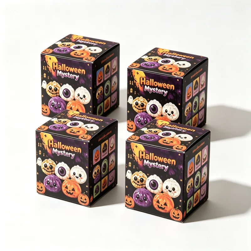 Delightful Halloween Dumpling Squishy with Steamer Box - 8.5cm Stress Relief Toy for Adults - Perfect Anti-Anxiety Gift!