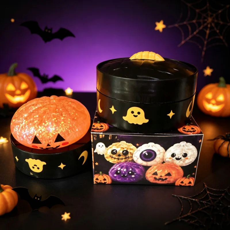 Delightful Halloween Dumpling Squishy with Steamer Box - 8.5cm Stress Relief Toy for Adults - Perfect Anti-Anxiety Gift!